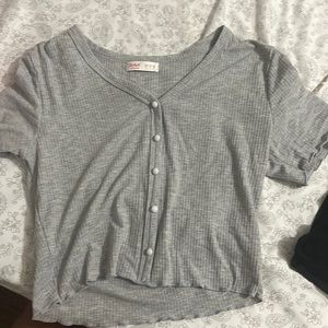 Romwe white cropped tee with buttons